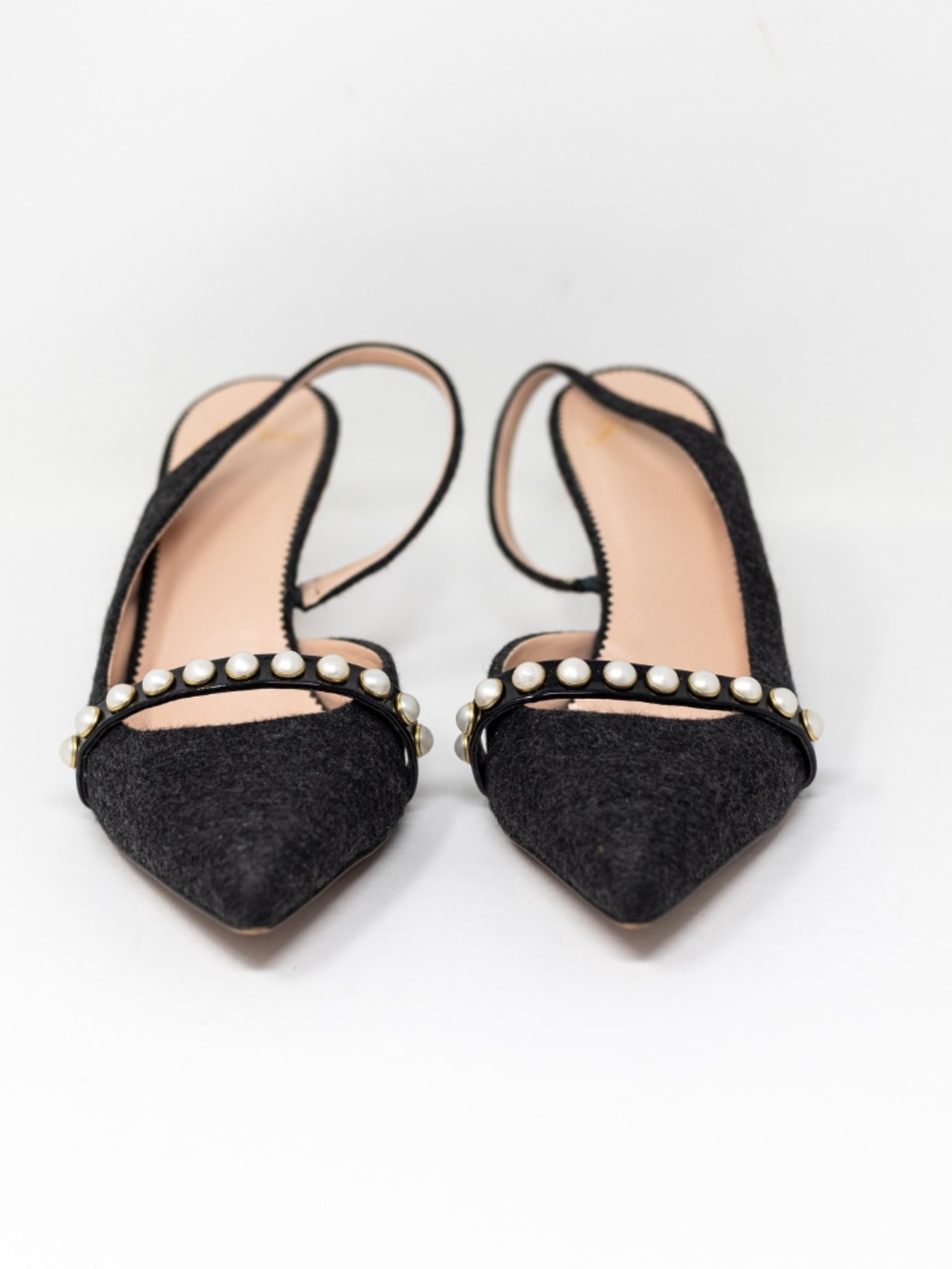J. Crew Women's Wool Pointed Toe Pearl Beaded Embellished Slingback High Heel 9 - Picture 2 of 4
